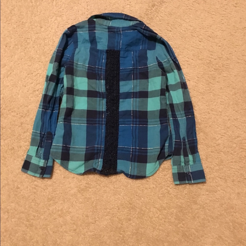 Crochet Back Plaid Girls Shirt - Picture 4 of 5